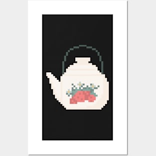 Pixel art tea pot cottage gamer core strawberries Posters and Art